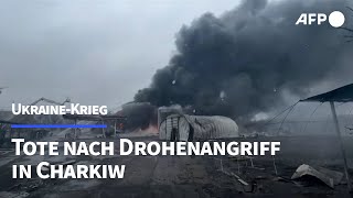 UkraineKrieg Tote bei Drohnenangriff auf Charkiw  AFP [upl. by Noraed524]