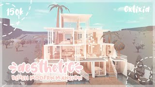 Blush Aesthetic Modern Mansion 150k Exterior  Bloxburg House Build [upl. by Lundeen]