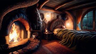 Cozy Hobbit Bedroom  Relaxing Fireplace with Soothing Rainfall Sounds  rain on roof  Deep Sleep [upl. by Mya]