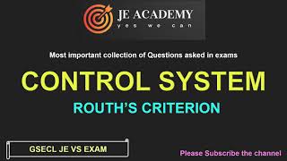 CONTROL SYSTEM  Rouths Criterion  Hurwitz Criterion [upl. by Edgar492]