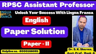 RPSC Assistant Professor Exam  2024Answer keycollege LecturerLingua FrancaDrSKSharmaNETSET [upl. by Marylin]