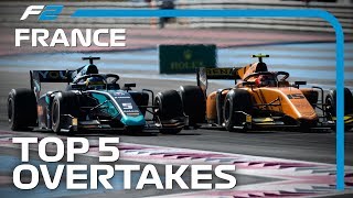 Top 5 Formula 2 Overtakes  2019 French Grand Prix [upl. by Yelrebmik]