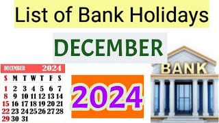 List of Bank holidays December 2024 December 2024 Bank Holidays In India [upl. by Bivins]