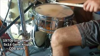 70s Slingerland 5x14 COB Gene Krupa vintage snare drum [upl. by Nesnah]