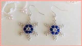 【雪の結晶のビーズピアスlV】DIYBeaded earringsSnowflake earrings [upl. by Ahsropal]