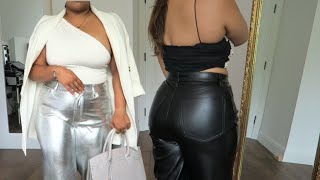 SILVER FAUX LEATHER TROUSERS  HOW TO STYLE  CURVY [upl. by Aholah]