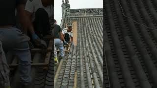 Craftsmen lay waterproof ceramic tiles for traditional buildings [upl. by Ryun]