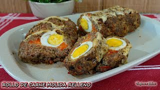 ROLLO DE CARNE MOLIDA RELLENO Delicioso y muy fácil de hecer [upl. by Bonucci]