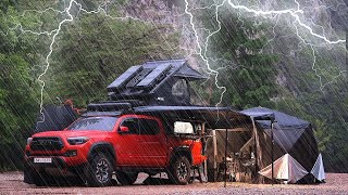 Camping in the Rain with a New Camping Truck Toyota Tacoma Overland Setup [upl. by Fremont]