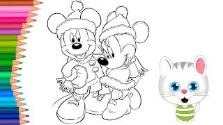 Weihnachten Mickey und Minnie Maus  Wie zeichnet und färbt  Kleine Hände Malbuch [upl. by Heidie]