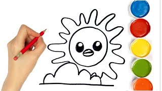 How to draw Happy Sun Colouring for Kids amp Toddlers Draw Paint and Learn  Toto Art [upl. by Eirehs]