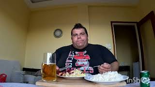 Tasty 🙂 Delicious Greek Dinner Schnitzel Rice 🥗Salad and 🍺Beer mukbang ENJOY Talking 😊 [upl. by Ricardo]