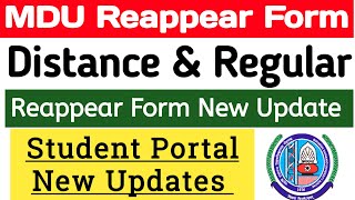 Mdu Reappear Form New Update  Mdu Student Portal New Updates  Mdu Reappear form update 2023 [upl. by Nnaeitak]