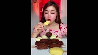 Asmr eating ice cream two flavor banana chocolate Crispy delicious short video [upl. by Afatsum]