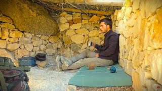 SOLO BUILDING A STONE DUGOUT WITH FIREPLACE IN 75 DAYS  Diy Crafts Bushcraft Nature Movie [upl. by Delphina]