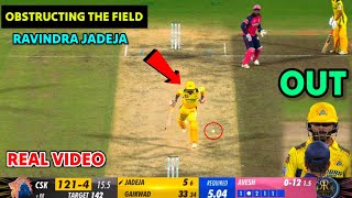 Ravindra Jadeja wicket today obstructing the field vs rr  jadeja wicket video csk vs rr highlights [upl. by Jehiah]