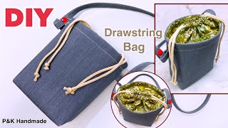 EASY DIY DRAWSTRING CROSSBODY BAG SEWING TUTORIAL  DENIM BAG MAKING IDEAS EASILY AT HOME [upl. by Donaldson]