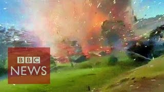 Incredible Fireworks factory explosion caught on camera in Colombia [upl. by Burg]