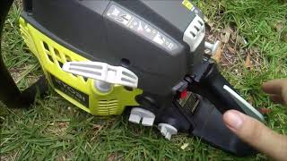 ryobi RY3714 gas chainsaw review start up and cut [upl. by Cinamod]