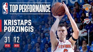 Kristaps Porzingis Scores 31 Points in Season Debut vs Thunder  October 19 2017 [upl. by Eilagam]