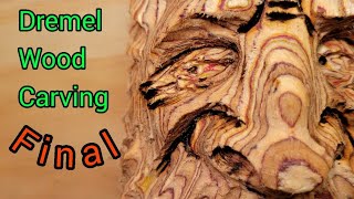 Wood carving a Wood spirit with a Dremel flex shaft on plywood Beard hairs amp Eyes Final [upl. by Corbin]