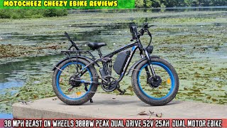 38 mph BEAST on wheels 3000W peak dual drive 52v 25ah dual motor ebike review [upl. by Ave]