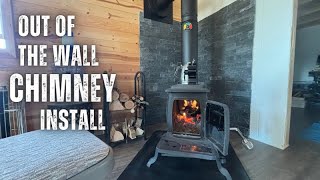 Installing the Wood Stove Chimney Pipe Through the Wall of the Tiny House [upl. by Iarised]