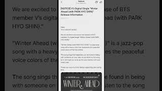 BTS Vs single  BigHit Music announced the release date of “Winter Ahead with PARK HYO SHIN” [upl. by Blight812]