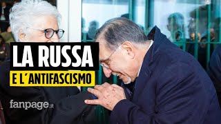 La Russa con Liliana Segre al memoriale della Shoah ma sullantifascismo dice quotBuongiorno a tuttiquot [upl. by Dorina430]