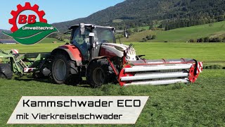 BBUmwelttechnik  Steyr CVT 4130  BBU Kammschwader 330F ECO  Krone Swadro 1400 4 Kreiselschwader [upl. by Ocer]