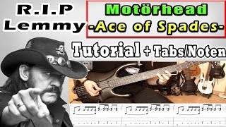 ★Motörhead  ACE OF SPADES Bass Tutorial  TABS  RIP Lemmy  4K HD [upl. by Hoffman]