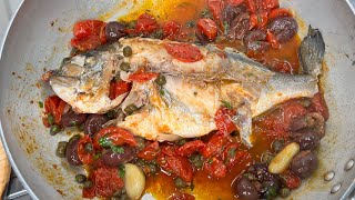 Orata in padella con capperi pomodori e olive Bream in a pan with capers tomatoes and olives [upl. by Yendirb526]