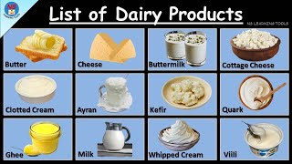 List of Dairy Products  Dairy Products Vocabulary  20 Dairy Products Name  Milk Products Name [upl. by Anaert]