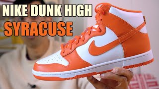 NIKE DUNK HIGH SYRACUSE REVIEW amp ON FEET  SIZING amp RESELL PREDICTIONSDID THE QUALITY IMPROVE [upl. by Egiedan117]