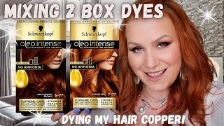 MIXING 2 SCHWARZKOPF OLEO INTENSE BOX DYES TOGETHER  777 amp 577 TO MAKE THE PERFECT COPPER [upl. by Tzong]