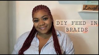 Straight Back Feed In Braids On Myself Protective Style [upl. by Zephaniah]