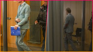 Moment Madeleine McCanns prime suspect Christian Brueckner limps into court after suffering [upl. by Oiraved]