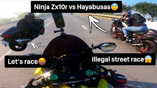 Ninja Zx10r vs Hayabusa Gen 2 vs Hayabusa Gen 3 Street Battle😱 Ninja Zx10r Wheelie on Highway 😨 [upl. by Anyala54]