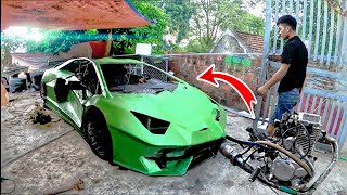 Tự chế lamborghini  homemade lamborghini supercar from paper covers and old motorbikes [upl. by Surazal891]