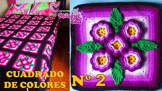 Como tejer el Cuadrado o muestra de colores N° 2 a crochet para colchas y cojines paso a paso [upl. by Dreher]