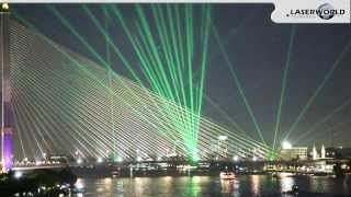 Laser Show Installation on Rama VIII bridge in Bangkok Thailand 2013  Laserworld [upl. by Ynettirb]