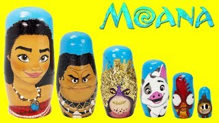 Disney MOANA Nesting Dolls Maui Pua Hei Hei Tamatoa TOY SUPRISES [upl. by Nidnerb]