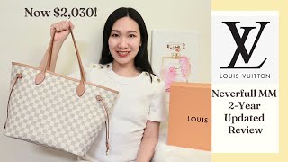 LV DAMIER AZUR NEVERFULL MM 2YEAR UPDATED REVIEW WIMB WEAR amp TEAR PROS amp CONS IS IT WORTH IT [upl. by Ezmeralda]