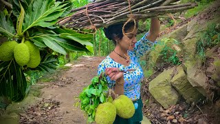 Village womens lifestyle amp cooking unique Breadfruit Koththu quotදෙල් කොත්තුquot [upl. by Ammon280]