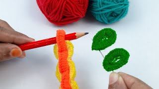 Very Easy Woolen Flower Making Idea with Pen  Amazing Hand Embroidery Flower Design Trick  DIY [upl. by Corabel]