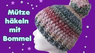 Mütze mit Bommel häkeln Anfänger POMPOM Mütze [upl. by Sardse]