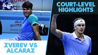 Alexander Zverev vs Carlos Alcaraz CourtLevel Highlights  Nitto ATP Finals 2024 [upl. by Huldah525]