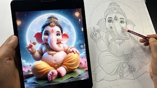 Drawing Ganpati Bappa  Draw with Me  Ganesha Drawing  Outline tutorial  SketchbookbyAbhishek [upl. by Nauqas657]