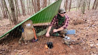 RAINY amp WINDY Night BIvy Bag Camping Under A Plow point Tarp Shelter  Solo Overnighter In The Woods [upl. by Gibbie628]