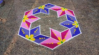 simple 3d kolam  colour kolam  sasti kolam  freehand rangoli  74 dots kolam p square rangoli [upl. by Anrim]